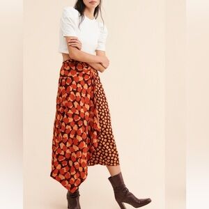 Jennifer Midi Skirt Anthropologie beautiful flattering red orange brown NWOT